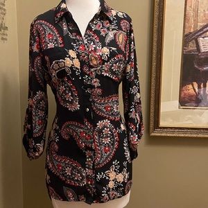 New Directions Black Floral Tunic Top Size M